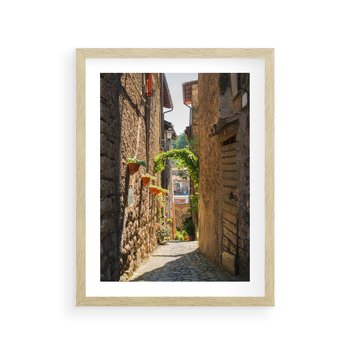Plakat w ramie 50x70 - Włoska uliczka w perspektywie - Włochy, uliczka - rama drewno