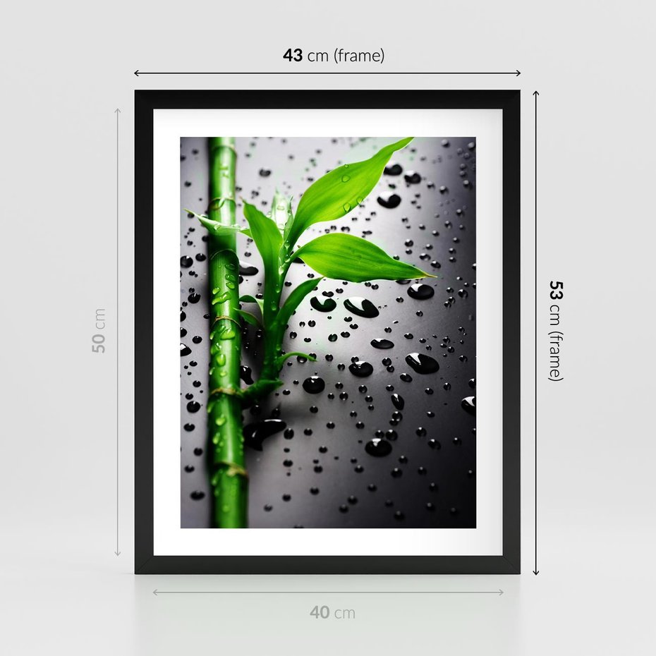 Plakat w ramie 40x50 - Bambusowa Harmonia - bambus, liście - rama czarna