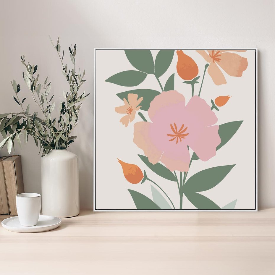 Obraz w ramie 80x80 - Kwiatowe Nastroje - kwiat, sztuka nowoczesna - rama biała