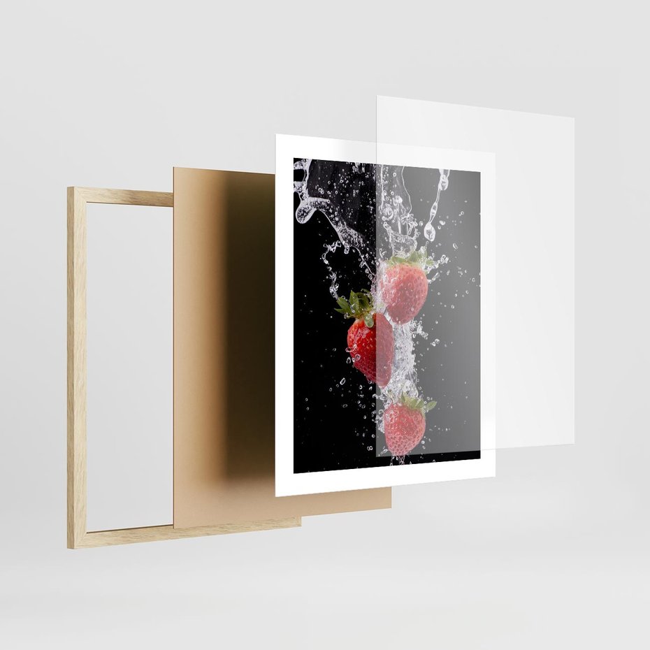 Plakat w ramie 40x50 - Słodki urok truskawek - truskawki, owoce - rama drewno