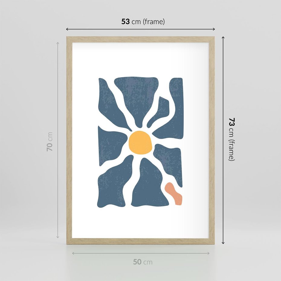 Plakat w ramie 50x70 - Kwiatowy Rezonans - nowoczesna kwiatowa grafika, styl retro - rama drewno