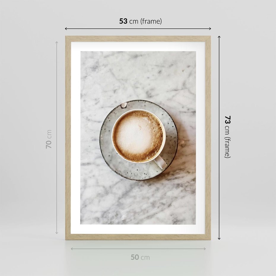 Plakat w ramie 50x70 - Kawa w Perfekcji - kawa w filiżance, cappuccino - rama drewno