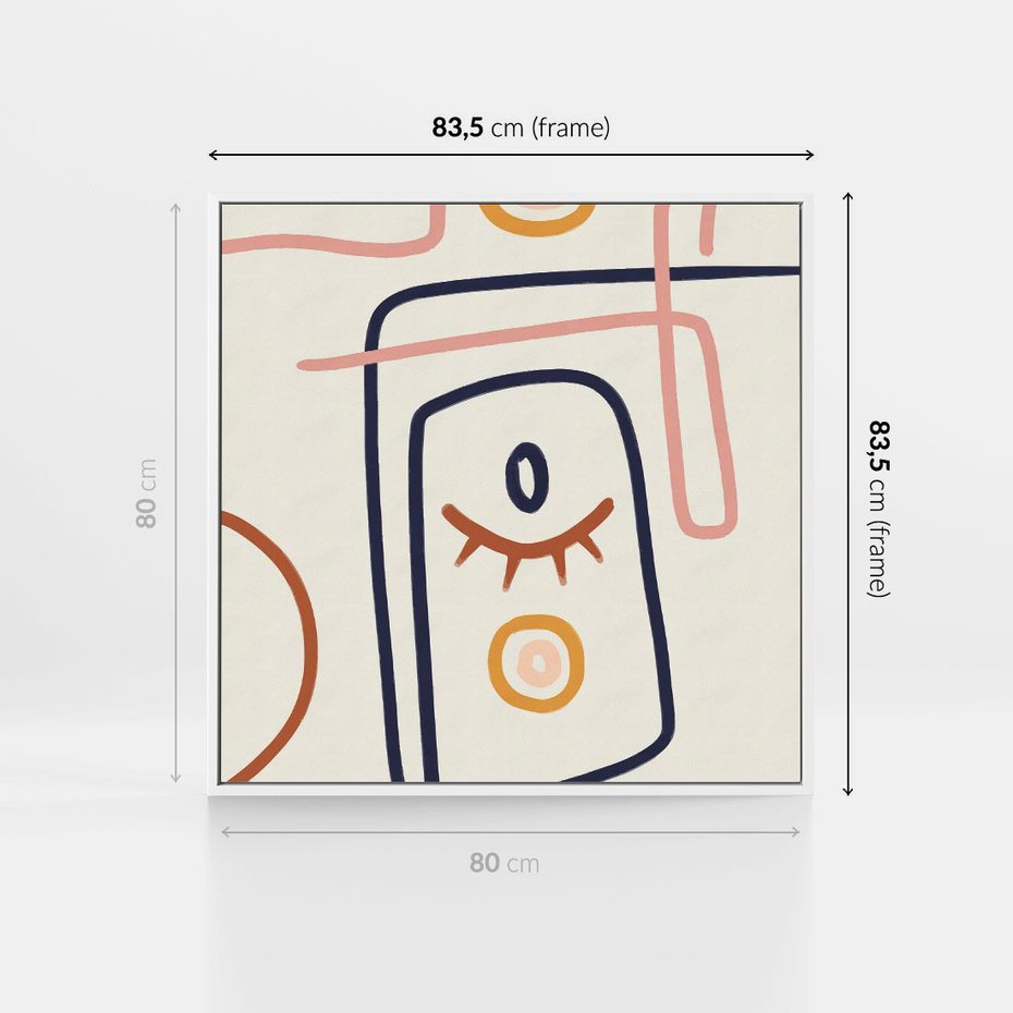 Obraz w ramie 80x80 - Manifestacje Dziwności - abstrakcja w stylu picasso, beżowe tło - rama biała