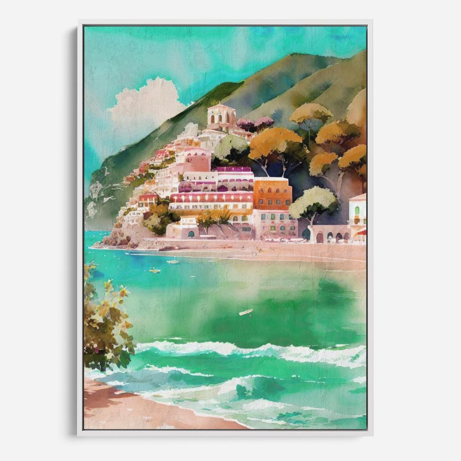 Obraz w ramie 80x120 - Na Zboczu - akwarela, nadmorski pejzaż - rama biała