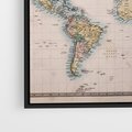 Obraz w ramie 50x50 - Światło Przeszłości - retro mapa świata, mapa - rama czarna
