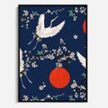 Obraz w ramie 70x100 - Japońskie Żurawie Indygo - sztuka japońska, japonia - rama czarna