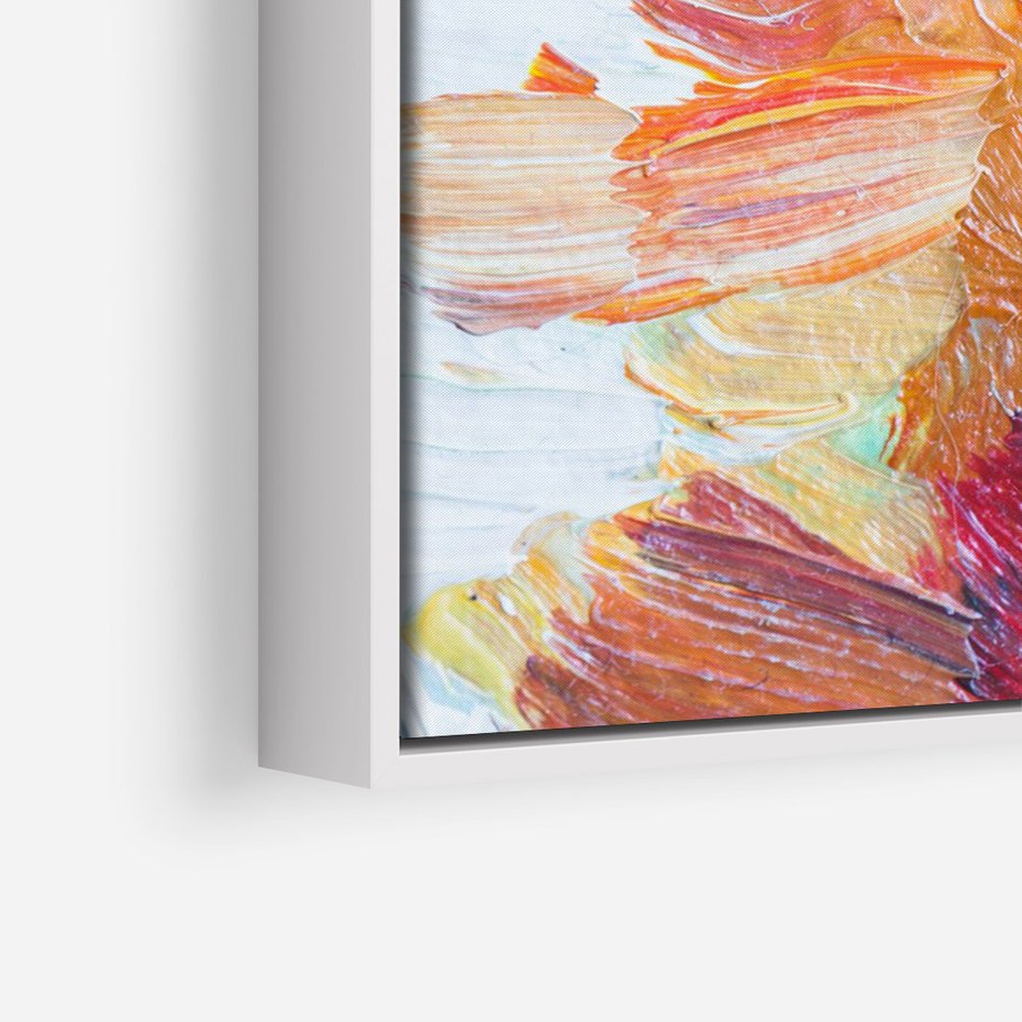 Obraz w ramie 80x120 - Kwiatowe Harmonie - zbliżenie na obraz olejny, gruba warstwa farby - rama biała