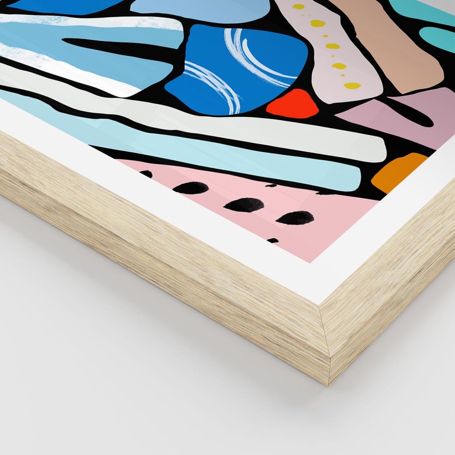 Plakat w ramie 50x70 - Kolory Na Czerni - abstrakcyjne formy, komiksowy styl - rama drewno