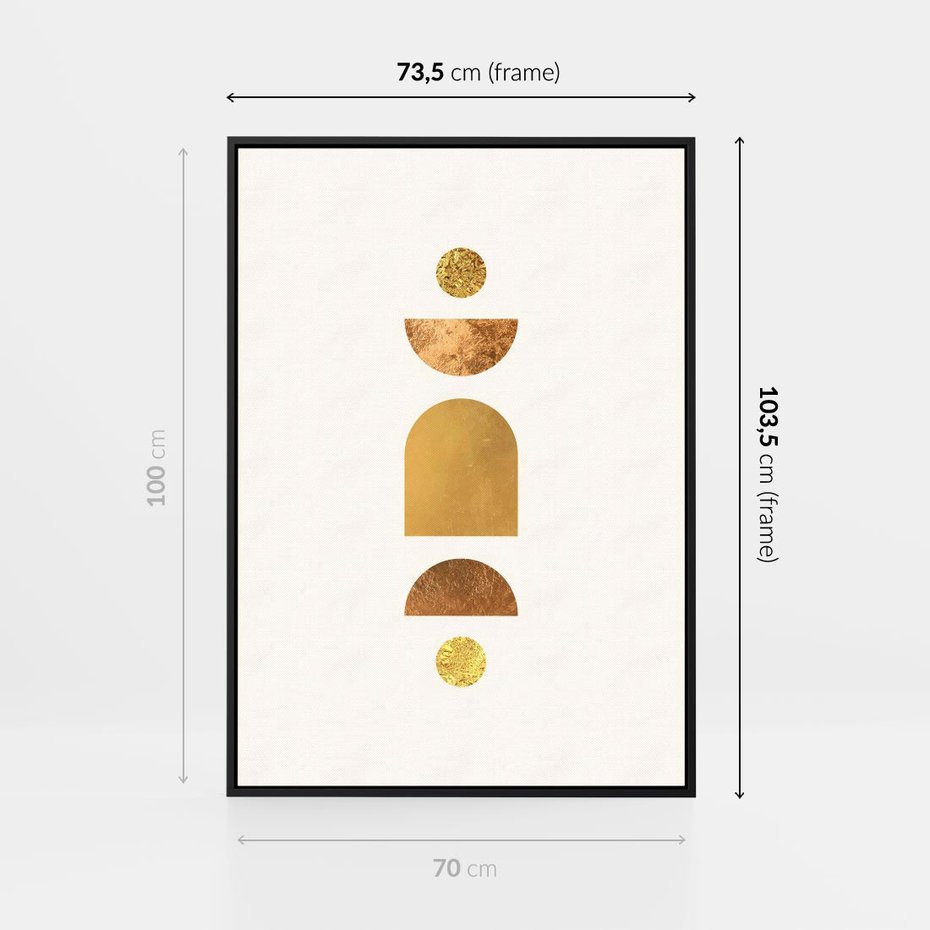 Obraz w ramie 70x100 - Abstrakcyjne Wzory - geometryczne złote kształty, tekstura - rama czarna