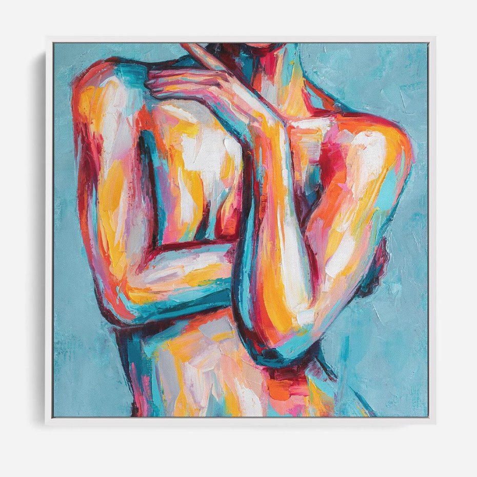 Obraz w ramie 50x50 - Nagie Natchnienie - obraz olejny, naga kobieta - rama biała