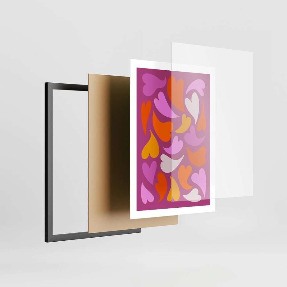 Plakat w ramie 50x70 - Podróżne Boho - wesoła grafika, serca - rama czarna