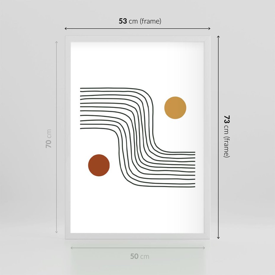 Plakat w ramie 50x70 - Kontury Harmonii - nieregularne linie, koła - rama biała