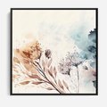 Obraz w ramie 50x50 - Nostalgiczne tańce pędzla - akwarelowe kwiaty, gałęzie - rama czarna