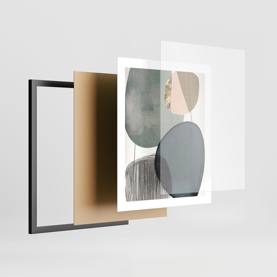 Plakat w ramie 40x50 - Przenikające Formy Duszy - abstrakcyjny obraz, geometryczne obłe formy - rama czarna