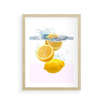 Plakat w ramie 40x50 - Świeże cytryny pełne smaku - cytryny, owoce - rama drewno