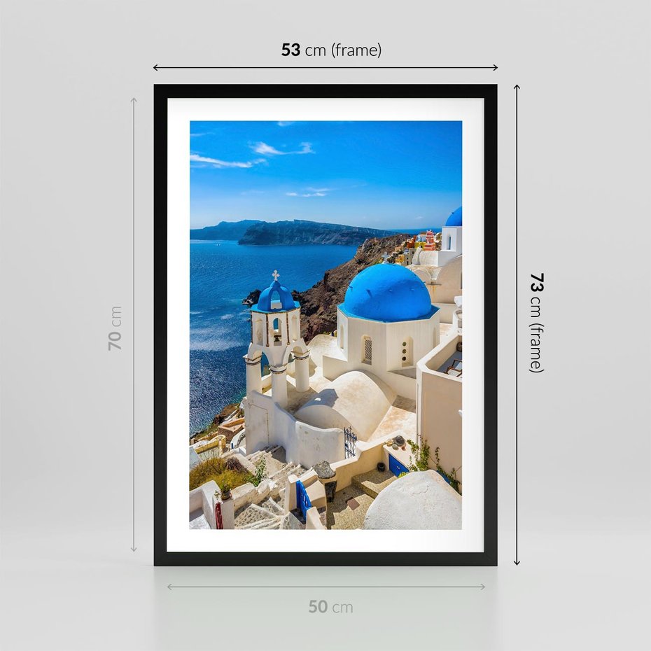 Plakat w ramie 50x70 - Urokliwy widok na Santorini - Santorini, widok - rama czarna