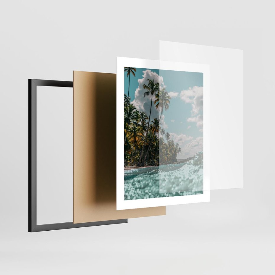 Plakat w ramie 40x50 - Rajskie Wakacje - plaża, palmy - rama czarna