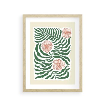 Plakat w ramie 40x50 - Migocące Wzory - abstrakcyjna kompozycja, paprocie - rama drewno