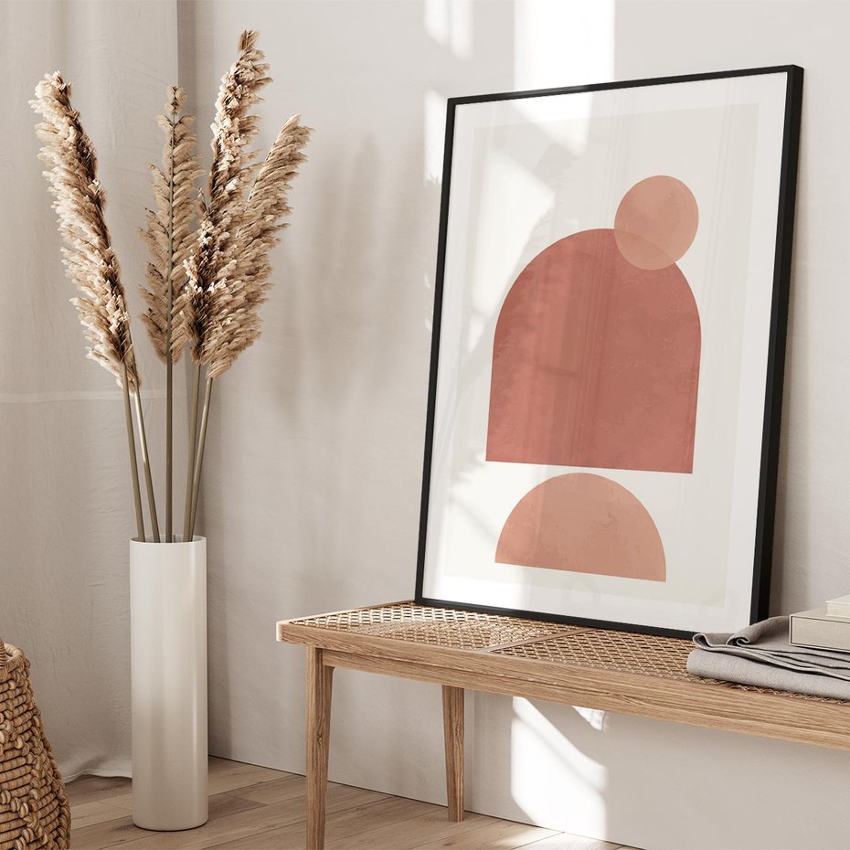 Plakat bez ramy 50x70 - Rozkwitające Odbicia - abstrakcyjne geometryczne kształty, odcienie brązu i beżu