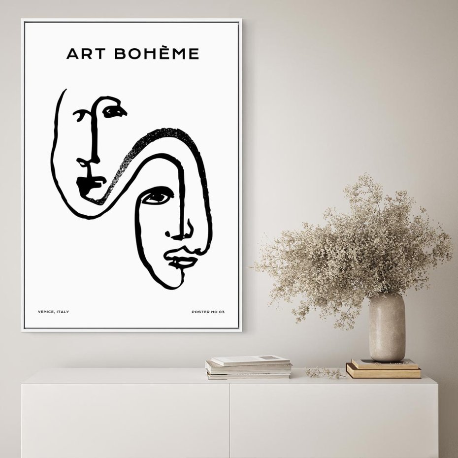 Obraz w ramie 50x70 - Rozbijające Granice Boho - boho sztuka, twarze - rama biała