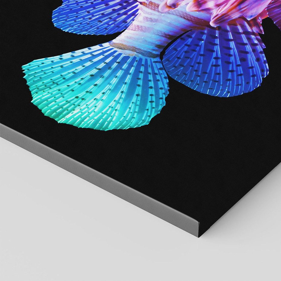 Obraz na płótnie 120x80 - Tęczowa Piękność - kolorowa tęczowa ryba, mocny akcent na czarnym tle