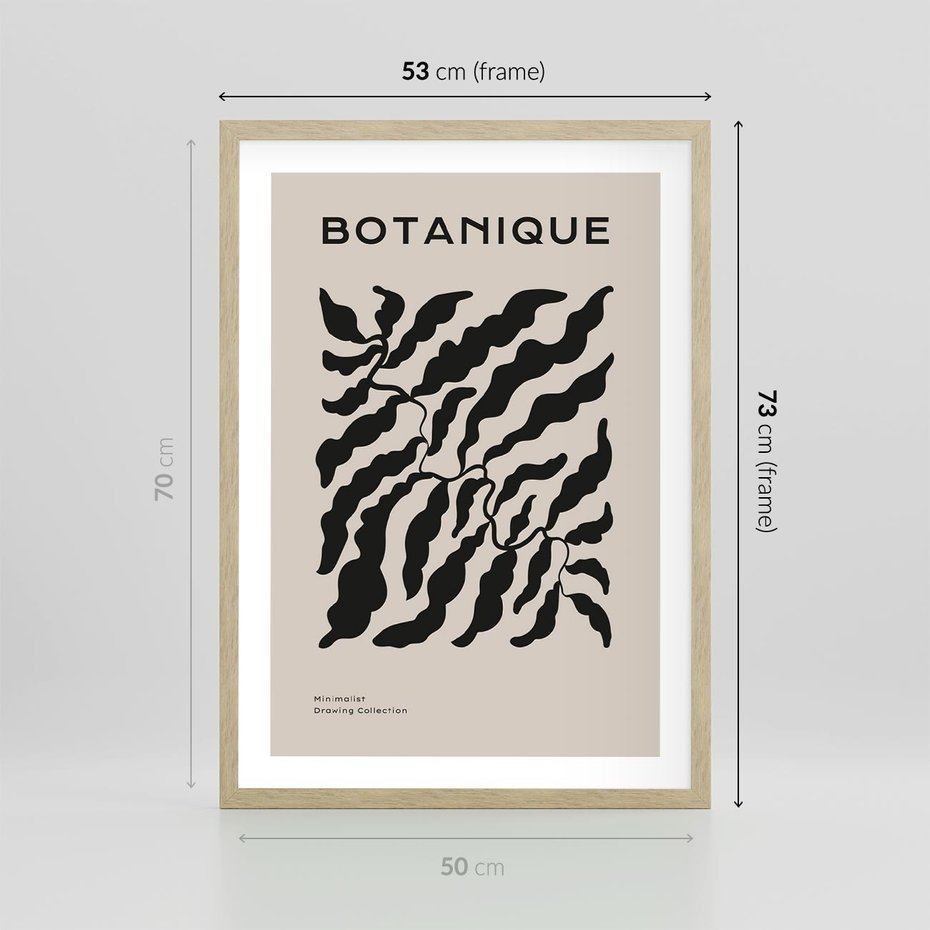 Plakat w ramie 50x70 - Księga Odbić - abstrakcyjne liśćie, roślinne motywy - rama drewno
