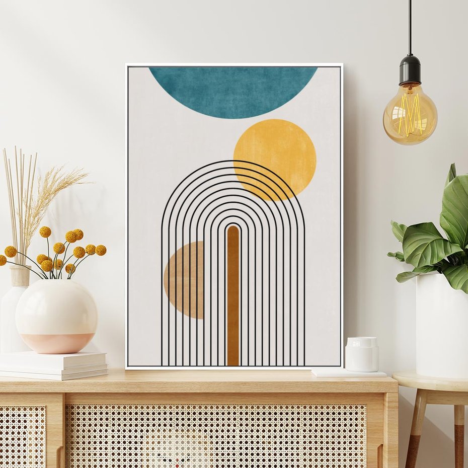 Obraz w ramie 80x120 - Wewnętrzne Labirynty Form - styl mid century, nowoczesna sztuka - rama biała