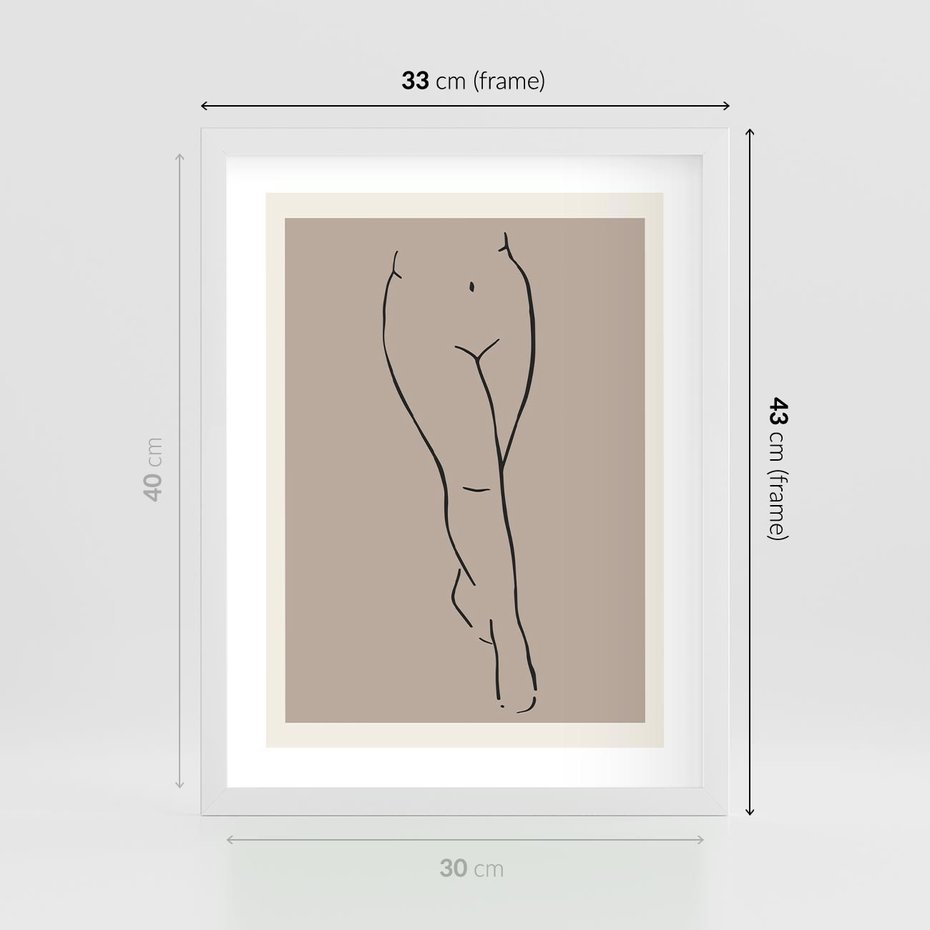 Plakat w ramie 30x40 - Intrygujące Szkice - mnimalistyczny akt kobiecy, beżowa tonacja - rama biała