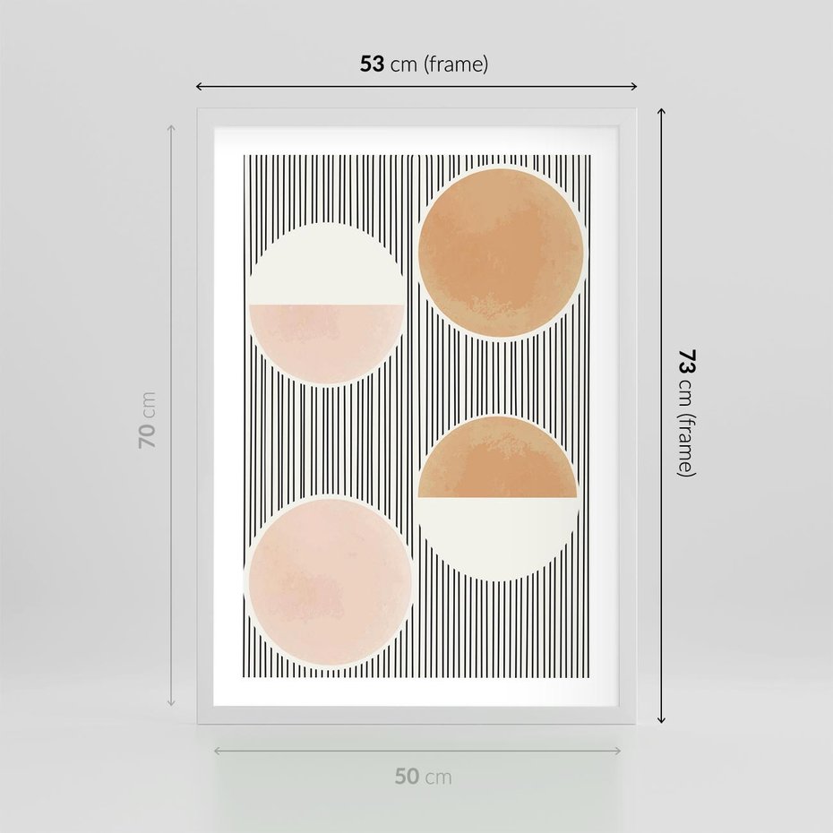 Plakat w ramie 50x70 - Przenikające Kształty - abstrkacyjna nowoczesna sztuka, koła okręgi - rama biała