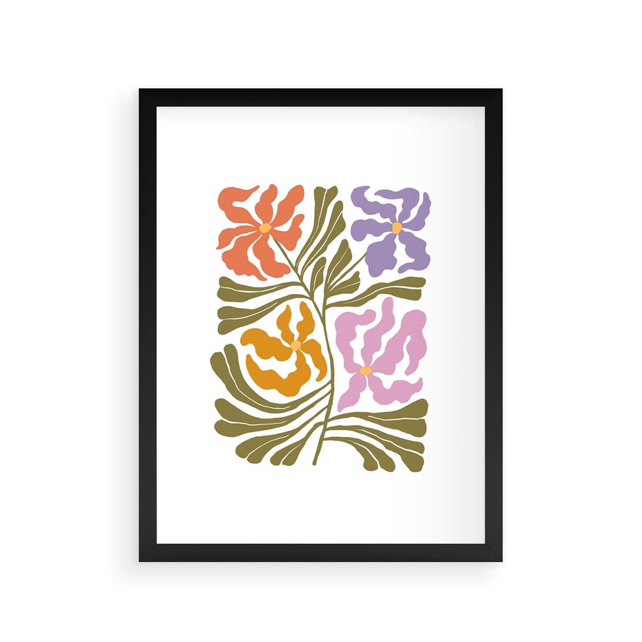 Plakat w ramie 30x40 - Rozplątane Wizje - abstrakcyjne kolorowe kwiaty, minimlizm - rama czarna