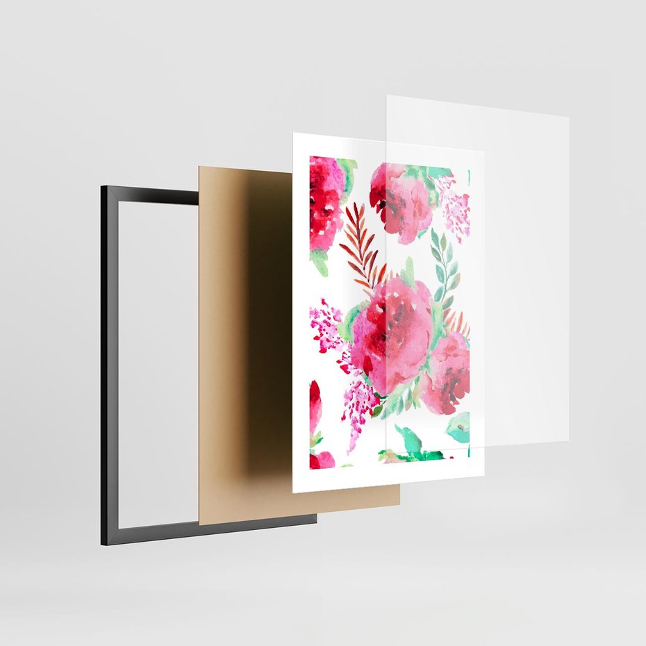 Plakat w ramie 30x40 - Delikatna Akwarela - kwiaty, akwarela - rama czarna