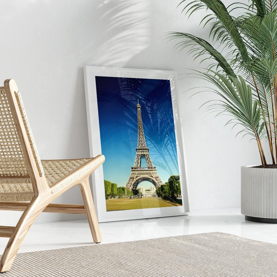 Plakat w ramie 40x50 - Ikoniczny symbol miasta - wieża, Eiffla - rama biała