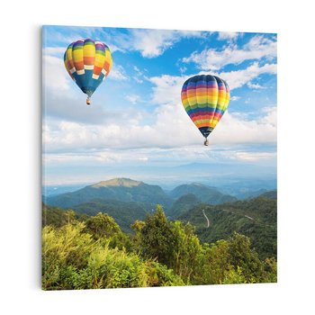 Obraz na płótnie 50x50 - Balony w górach: spektakularne widoki - balony, góry