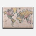 Obraz w ramie 70x50 - Światło Przeszłości - retro mapa świata, mapa - rama czarna