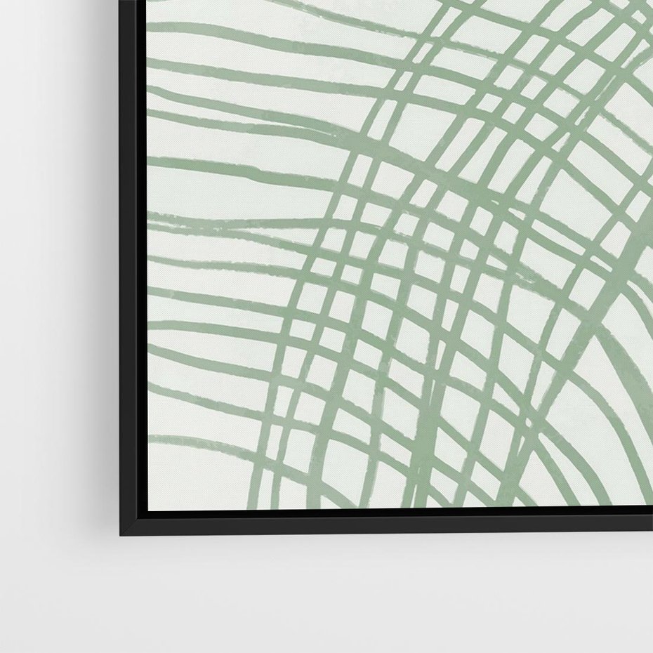 Obraz w ramie 50x50 - Migotliwa Spokojna Zieleń - zielony plakat, abstrakcyjne splątane linie - rama czarna