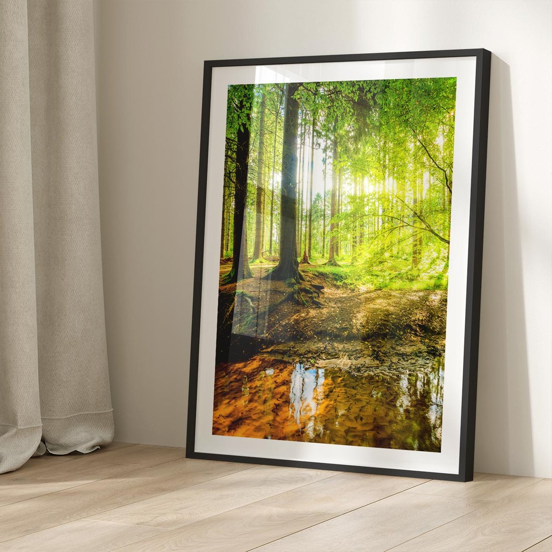 Plakat w ramie 40x50 - Las nad Wodą - las, woda - rama czarna