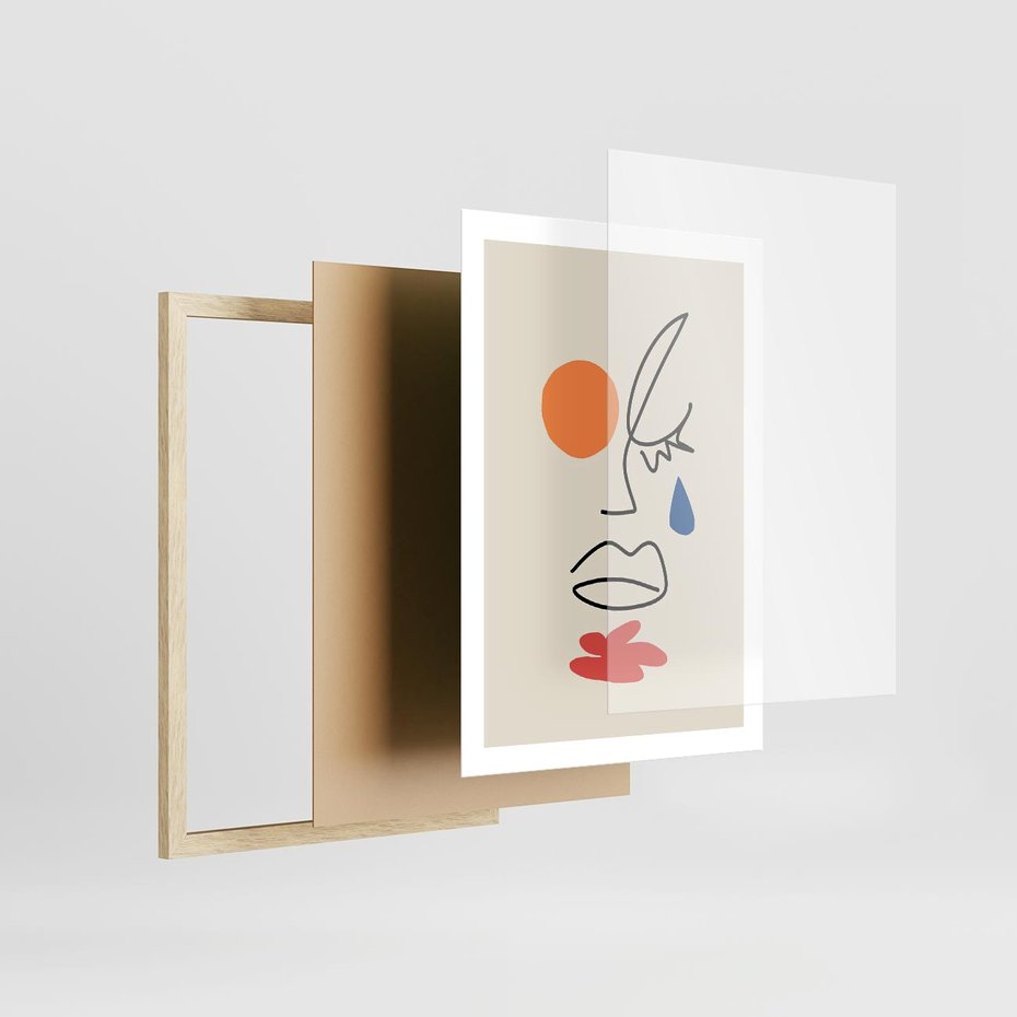 Plakat w ramie 50x70 - Impresje Plam - abstrakcyjny obraz, przypomina twarz - rama drewno