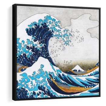 Obraz w ramie 50x50 - Wzburzone Morze - wielka fala w kaganawie, Hokusai - rama czarna