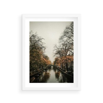 Plakat w ramie 40x50 - Jesienne Spacerki po Holenderskich Kanałach - kanały, Holandia - rama biała