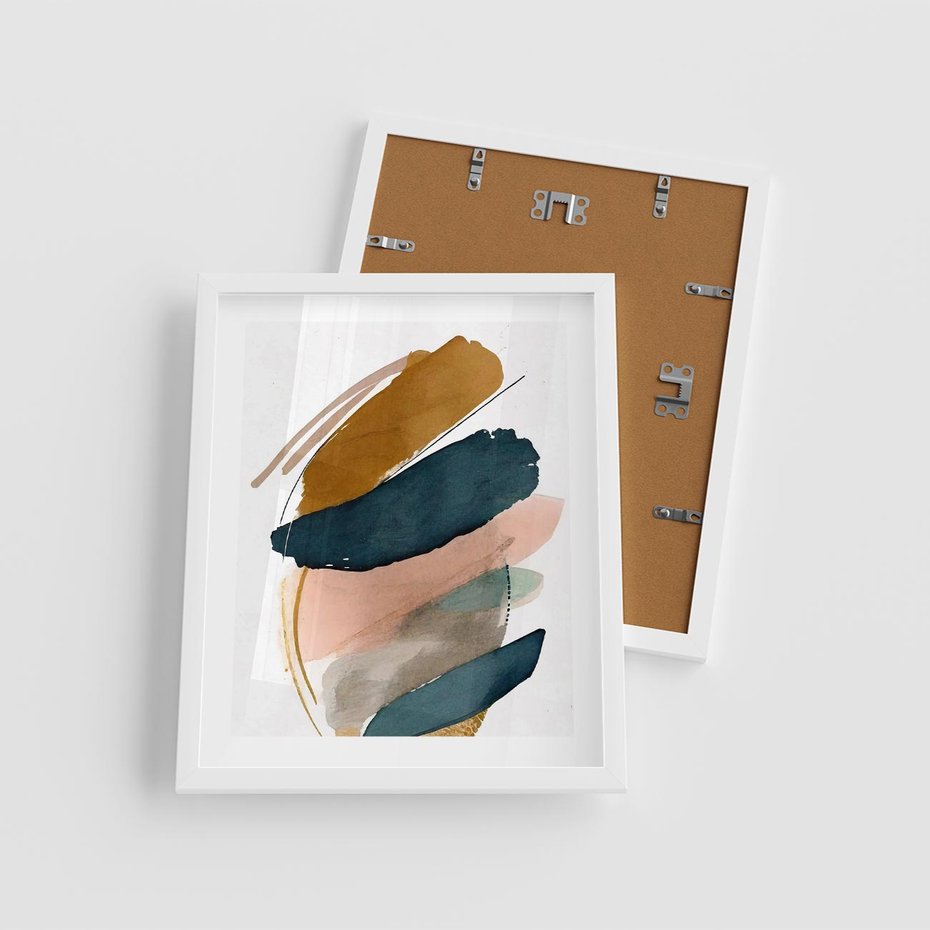 Plakat w ramie 40x50 - Migocące Impresje Przestrzeni - abstrakcyjny obraz, kolory ciepłe - rama biała