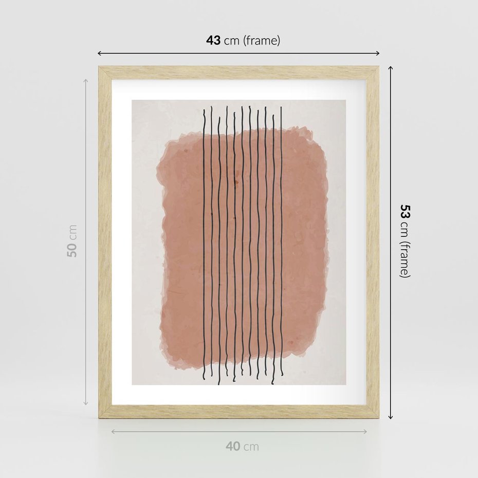 Plakat w ramie 40x50 - Rozmyte Widzenia - abstrakcyjna akwarelowa plama, nieregularne kreski - rama drewno