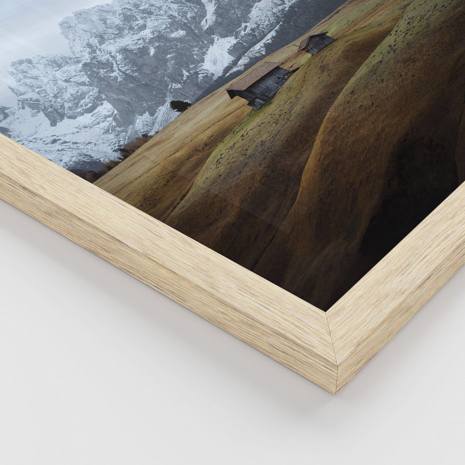 Zestaw obrazy w ramie 50x70 galeria - Skandynawski, domki, góry, widok - rama drewno