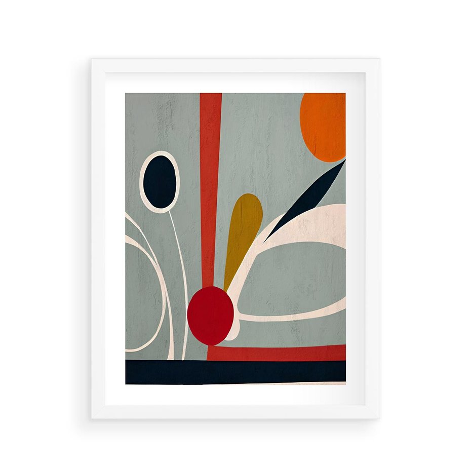 Plakat w ramie 40x50 - Harmonia Kolorowych Impulsów - abstrakcyjny obraz olejny, dziwne formy - rama biała