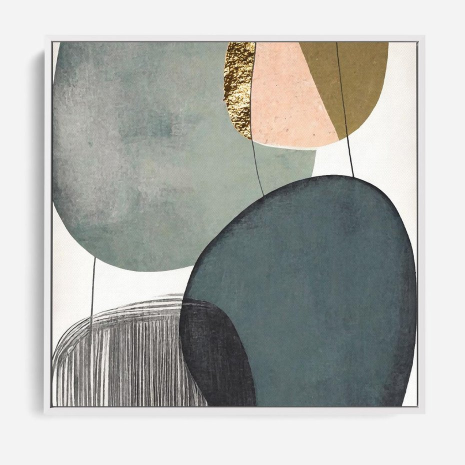 Obraz w ramie 50x50 - Przenikające Formy Duszy - abstrakcyjny obraz, geometryczne obłe formy - rama biała