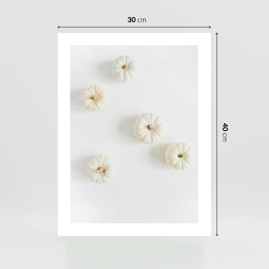 Plakat bez ramy 30x40 - Biała Jesień: Dynie na Jasnym Tle - białe dynie, białe tło