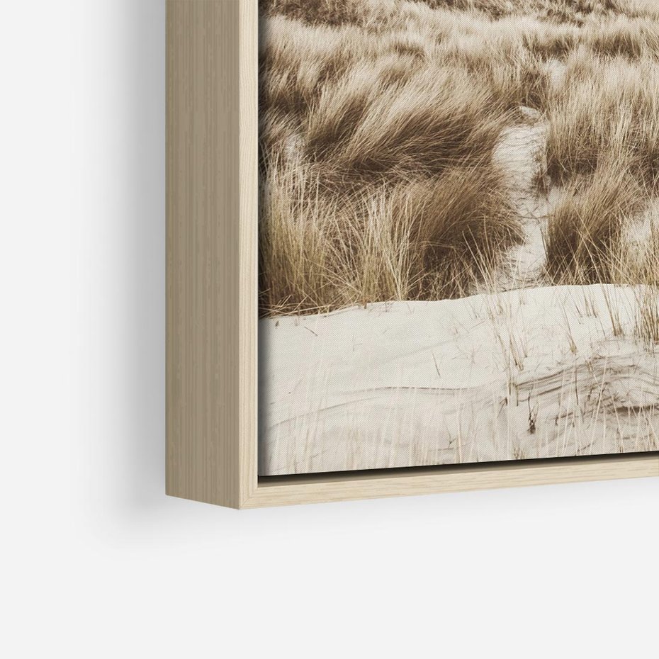 Obraz w ramie 50x50 - Nadmorskie Wydmy - fotografia, kolory sepii - rama drewno