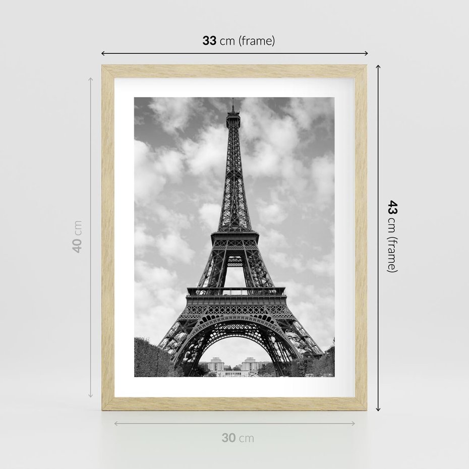 Plakat w ramie 30x40 - Nocna panorama Paryża z wieżą Eiffla - Eiffla, Paryż - rama drewno