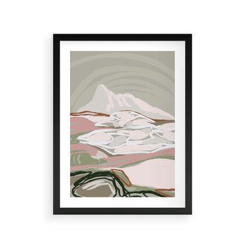 Plakat w ramie 30x40 - Szarawe Wzgórza - pastelowy krajobraz, nowoczesny plakat - rama czarna