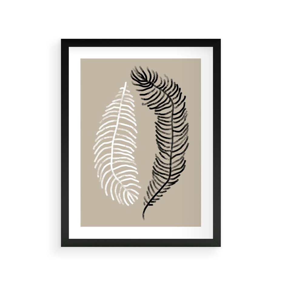 Plakat w ramie 30x40 - Spleciona Harmonia - sztuka nowoczesna, białe i czarne pióro - rama czarna