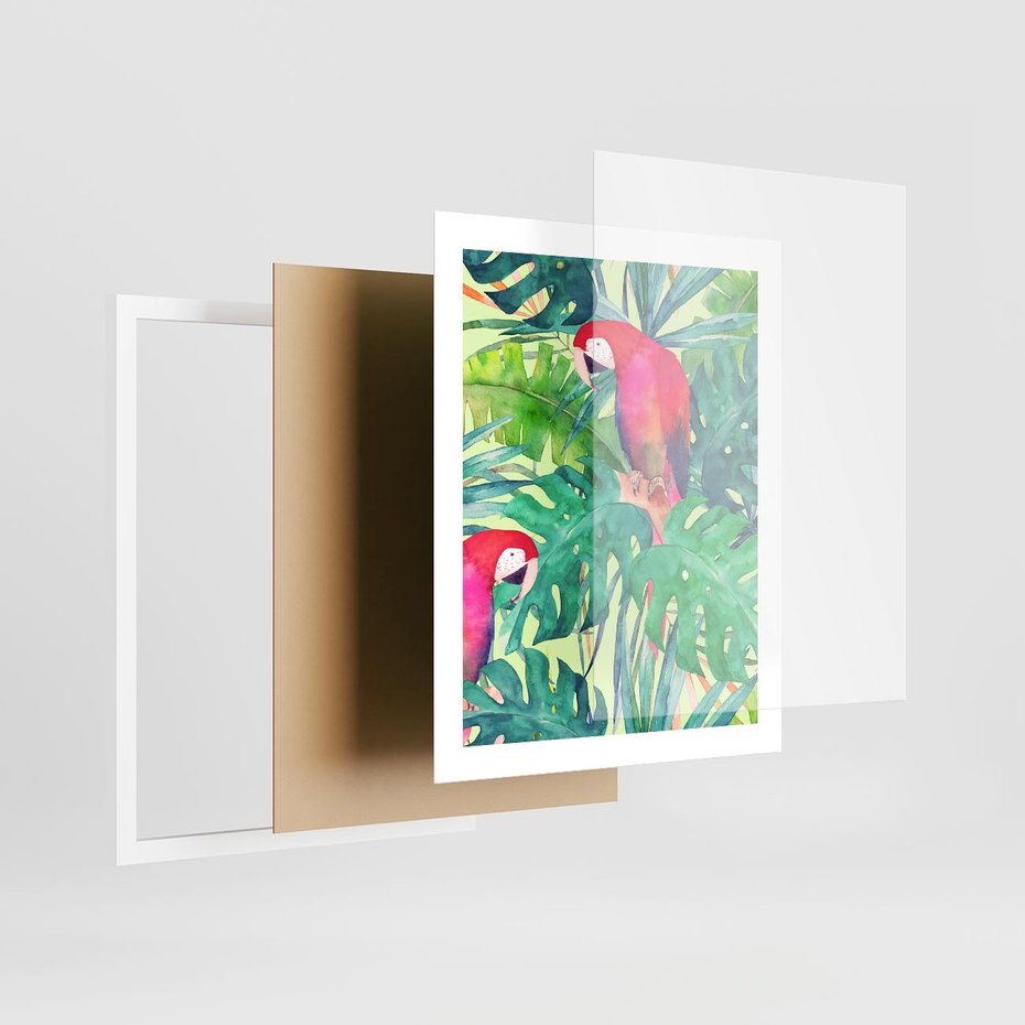 Plakat w ramie 40x50 - Egzotyczna Przygoda - tropikalne, liście - rama biała